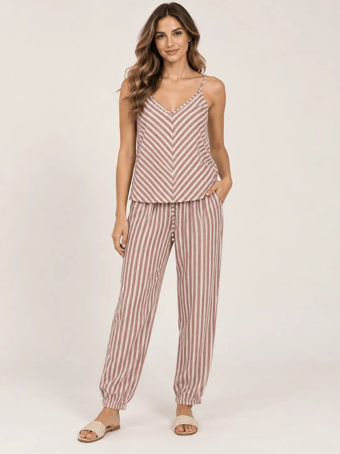 Blusa Alça Fina Regulável Listrada - Vermelho
