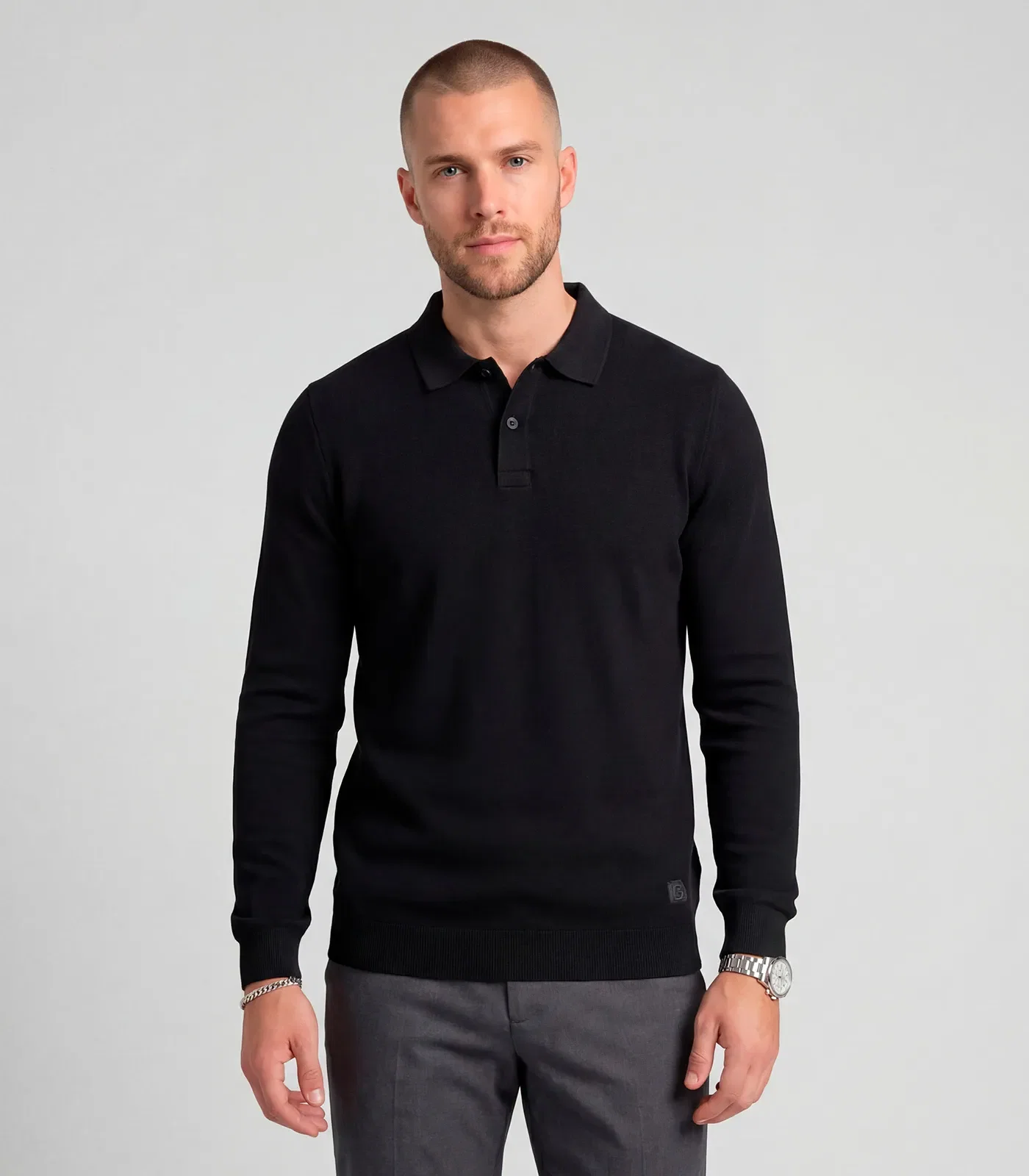 Polo Manga Longa Maquinetada Diametro Preto