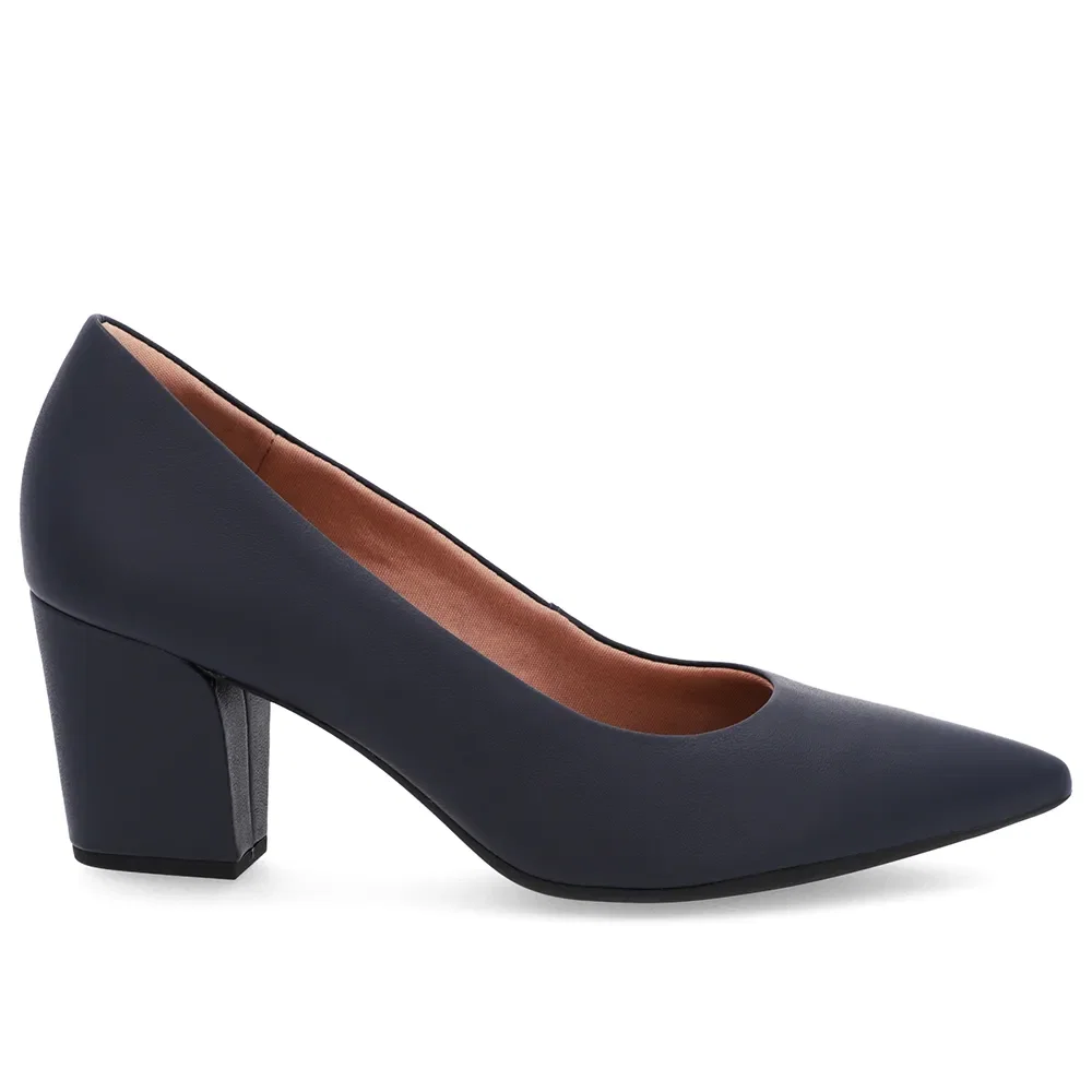 Scarpin Salto Bloco Couro Azul Bico Fino — imagem 1