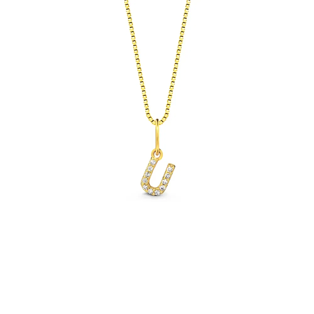 Pingente Letra U em Ouro Amarelo 18k com Diamantes, 6mm — imagem 1
