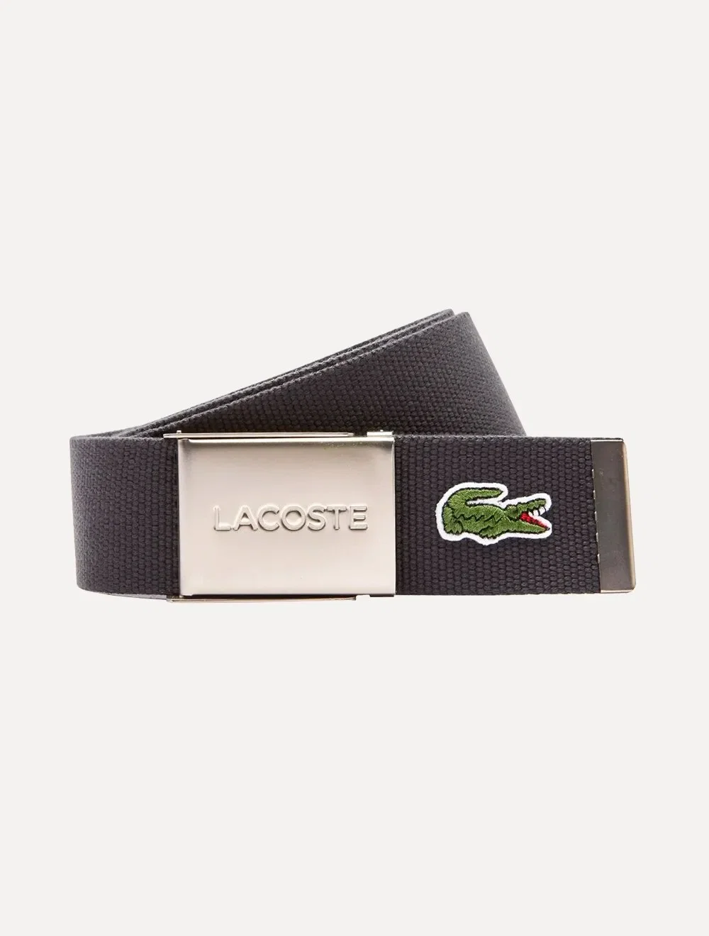 Cinto Lacoste Masculino Made In France Engraved Buckle Woven Fabric Preto