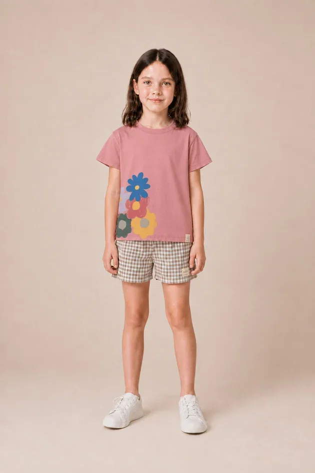 Conjunto Infantil Menina Blusa em Malha e Shorts em Microfibra