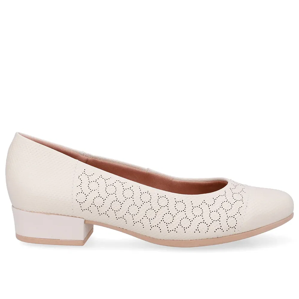 Scarpin Couro Laser Branco Marfim Salto Bloco