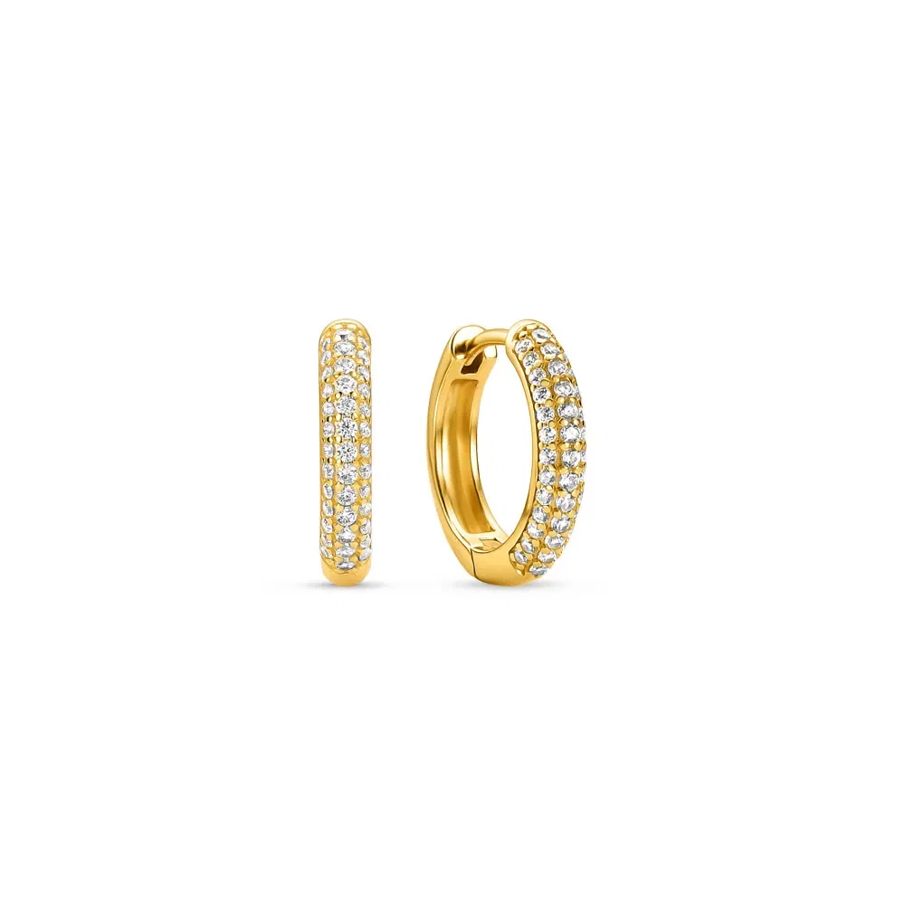 Argola Life Essential em Prata 925 com Banho de Ouro Amarelo 18k e Pedras Incolores, 12mm