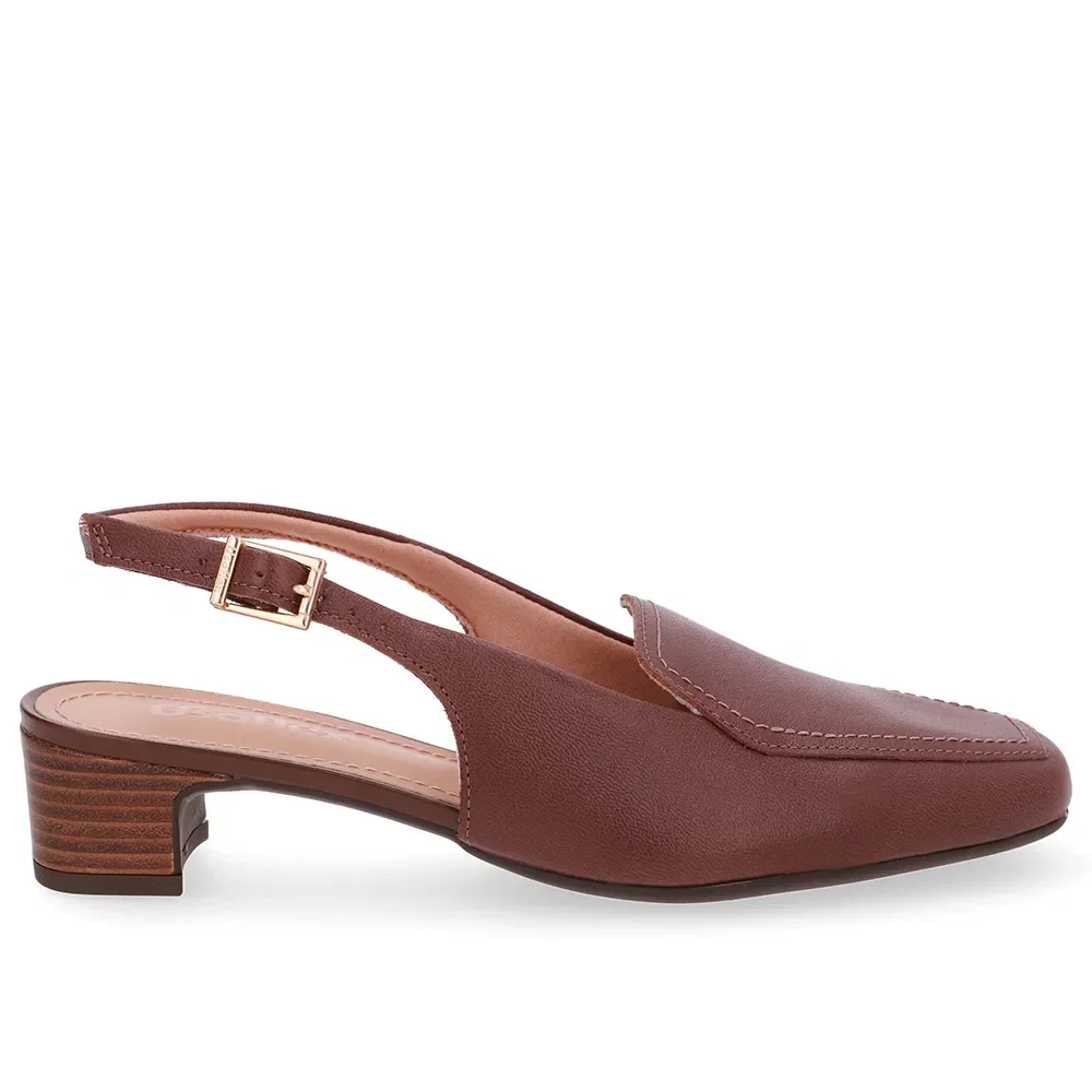 Slingback Marrom Bico Quadrado Couro