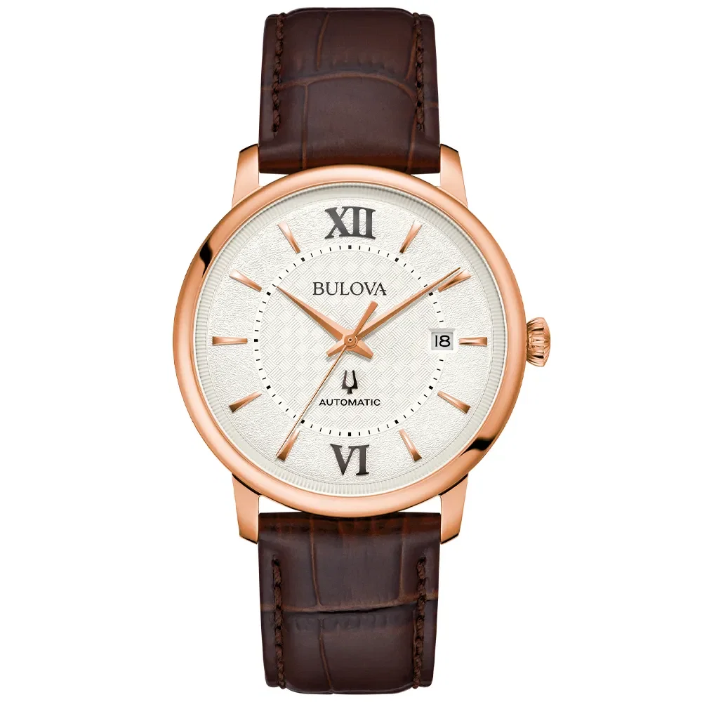Relógio Bulova Hubson Automático Masculino em Couro Marrom 97B225N