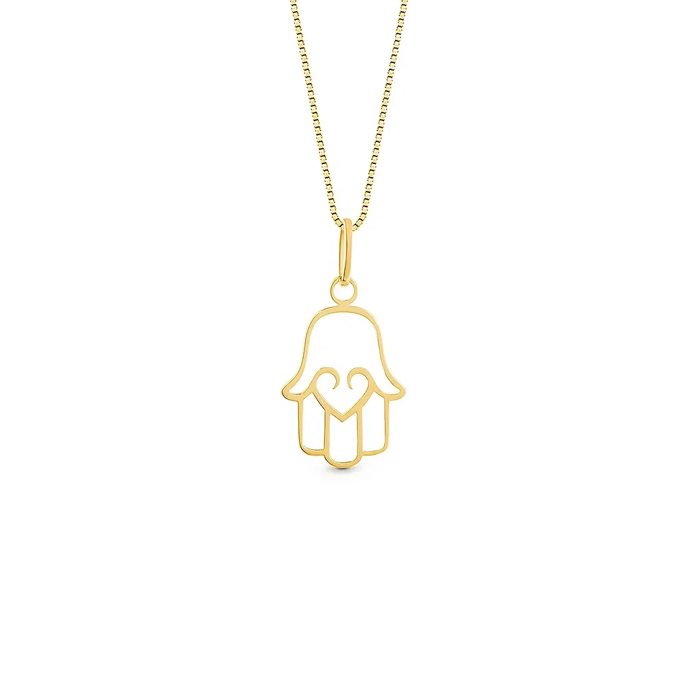 Pingente Medalha Hamsá em Ouro Amarelo 18k, 16mm — imagem 1