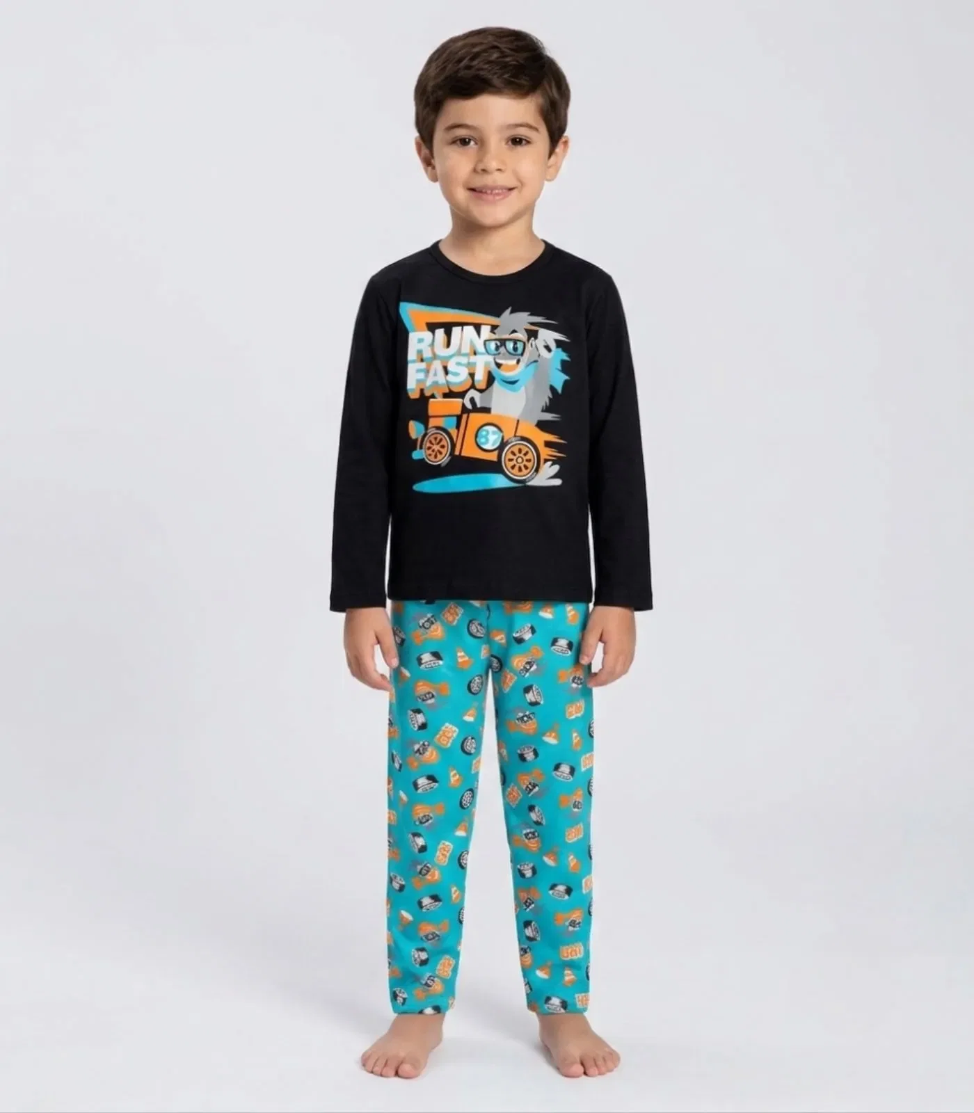 Pijama Menino Manga Longa Meia Malha Kappes Preto