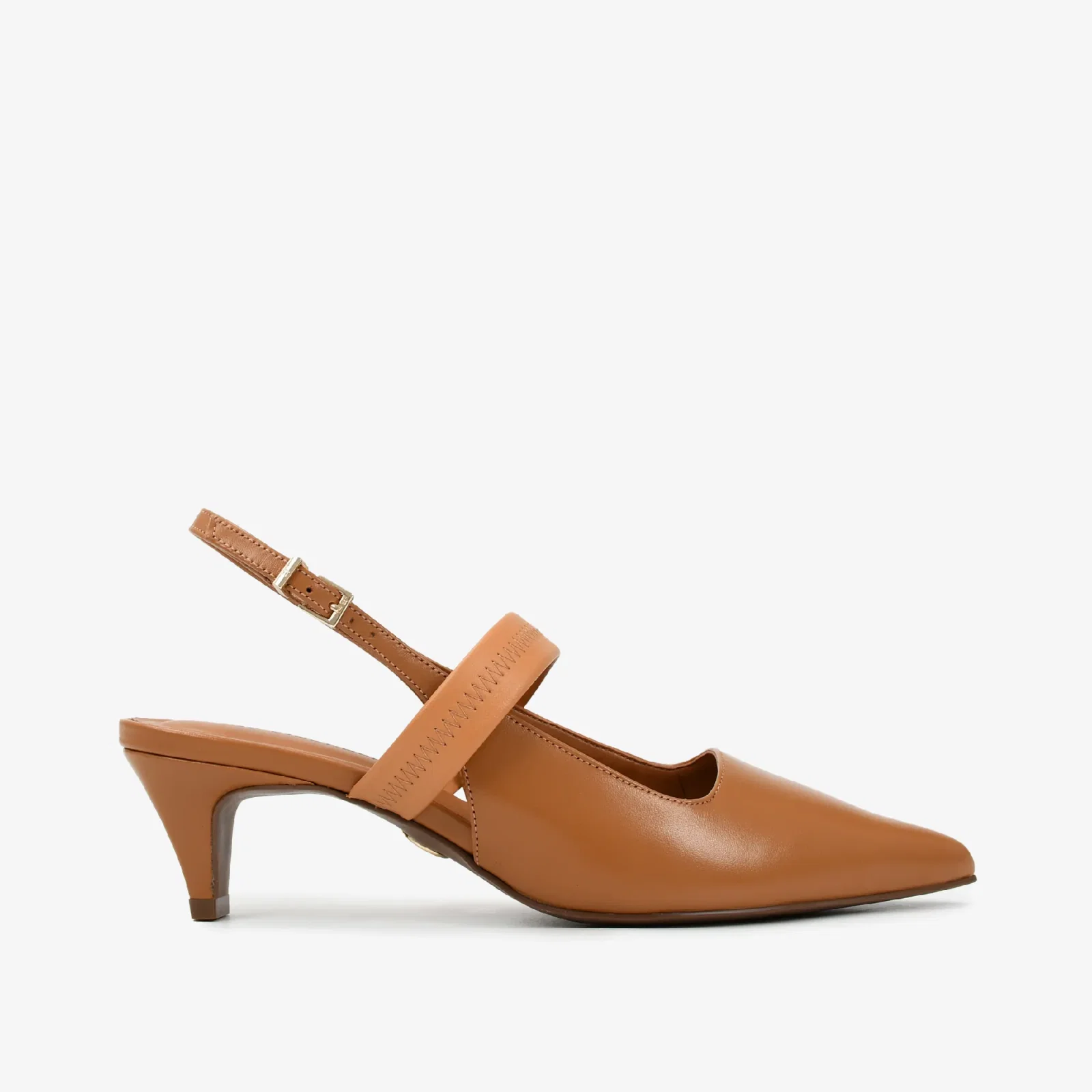 Slingback Caramelo Licor Bico Fino Couro