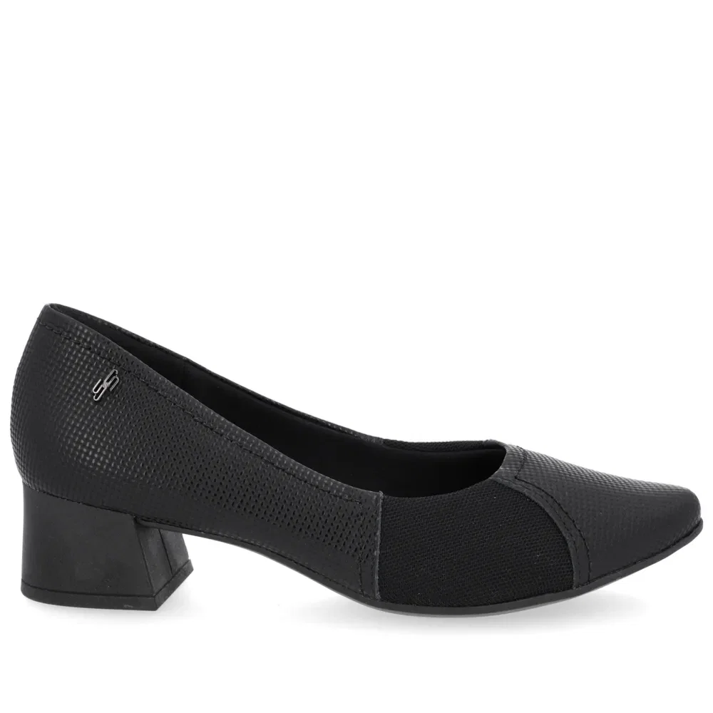 Scarpin Salto Bloco Preto Tecido