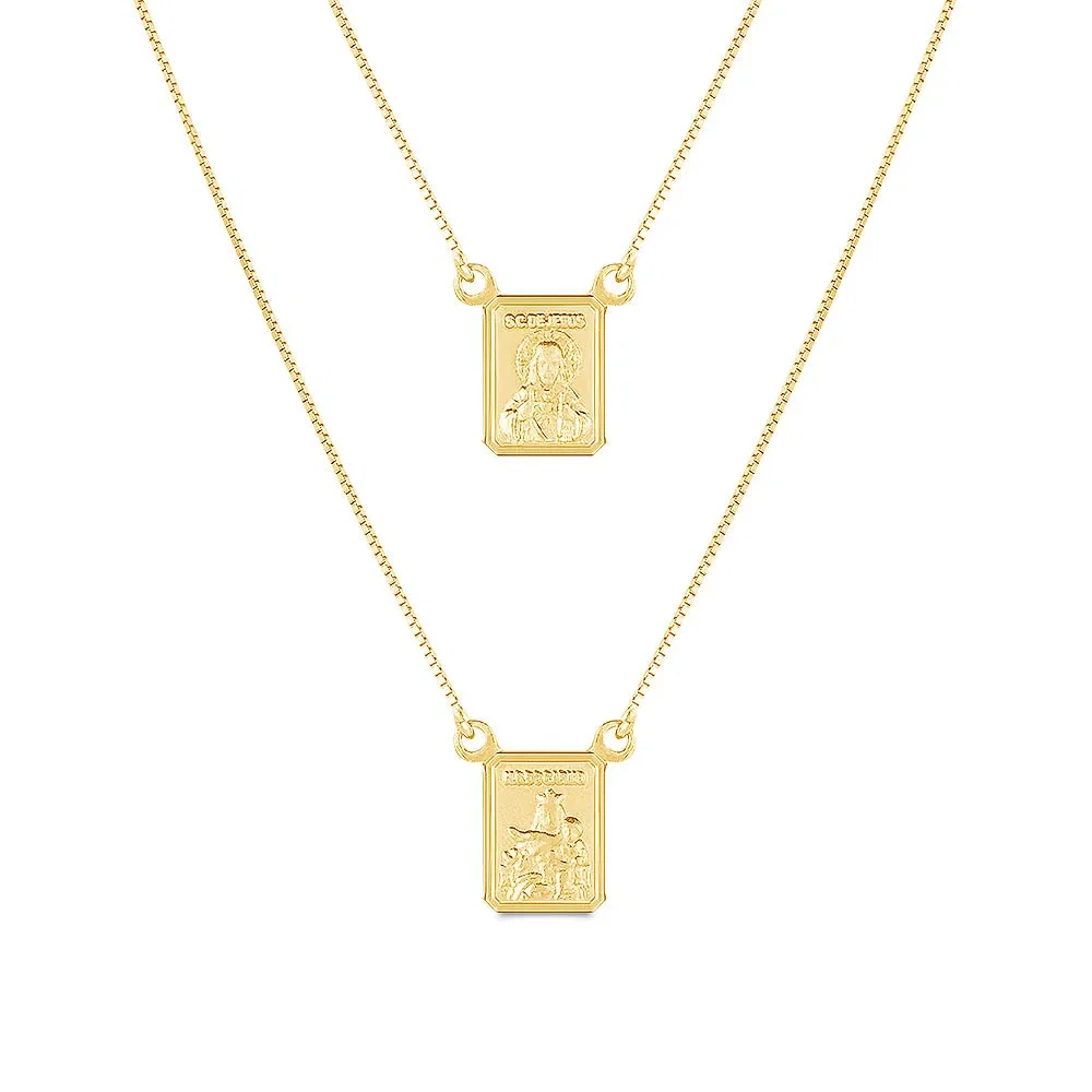 Escapulário Medalhas Jesus e N.Sra. Do Carmo em Ouro Amarelo 18k, 60cm — imagem 1