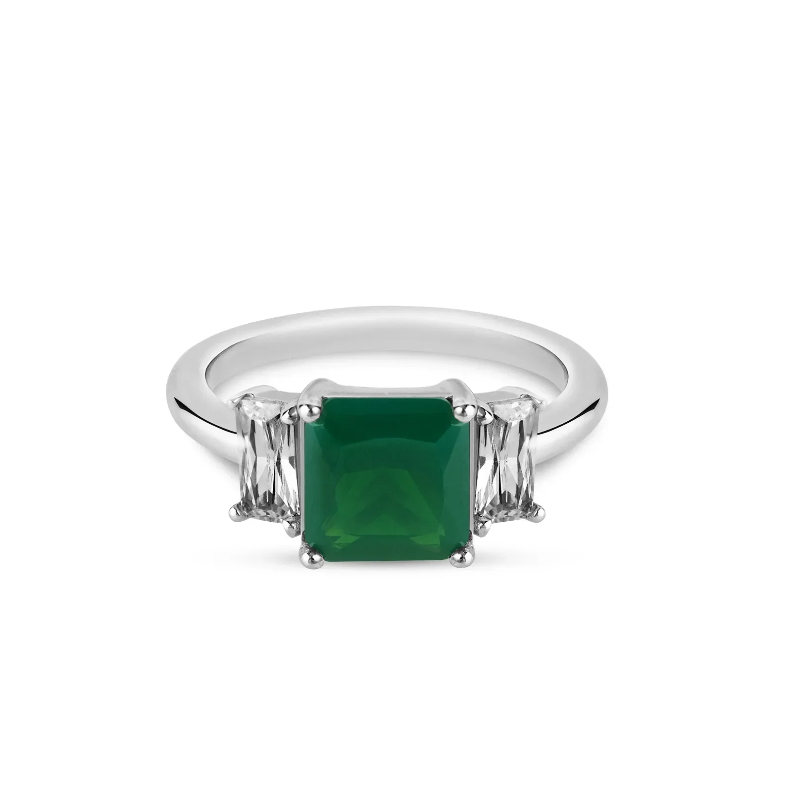 Anel Life Geo Colors em Prata 925 com Zircônia Incolor e Verde Escuro