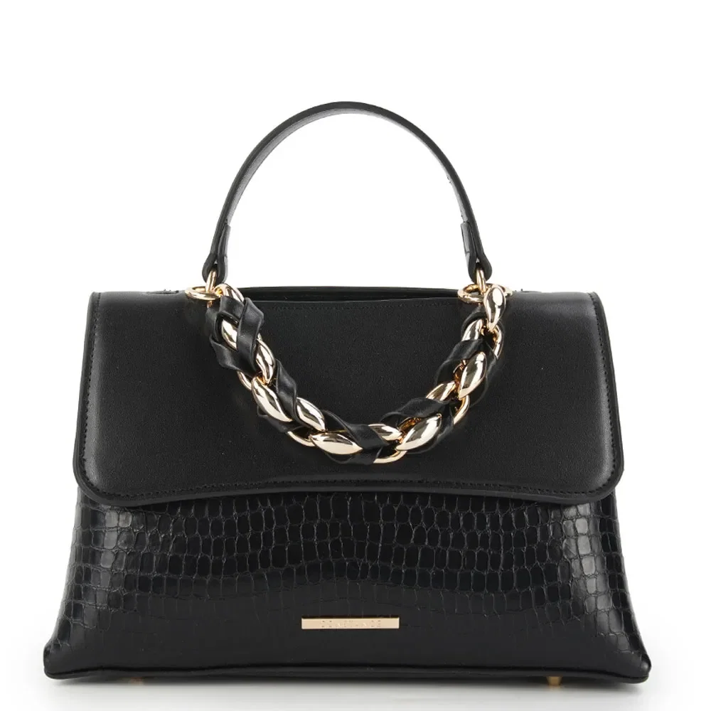 Bolsa Tiracolo Croco Preta