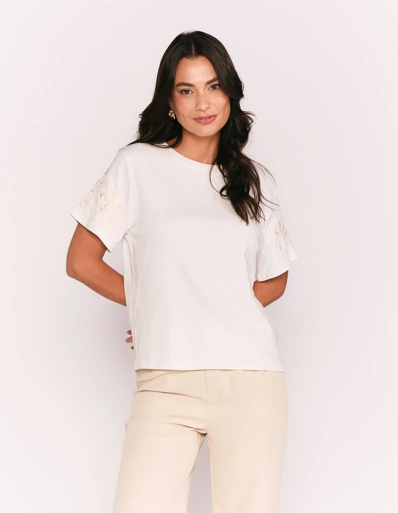 T-Shirt Detalhe Bordado Lurex - Branco