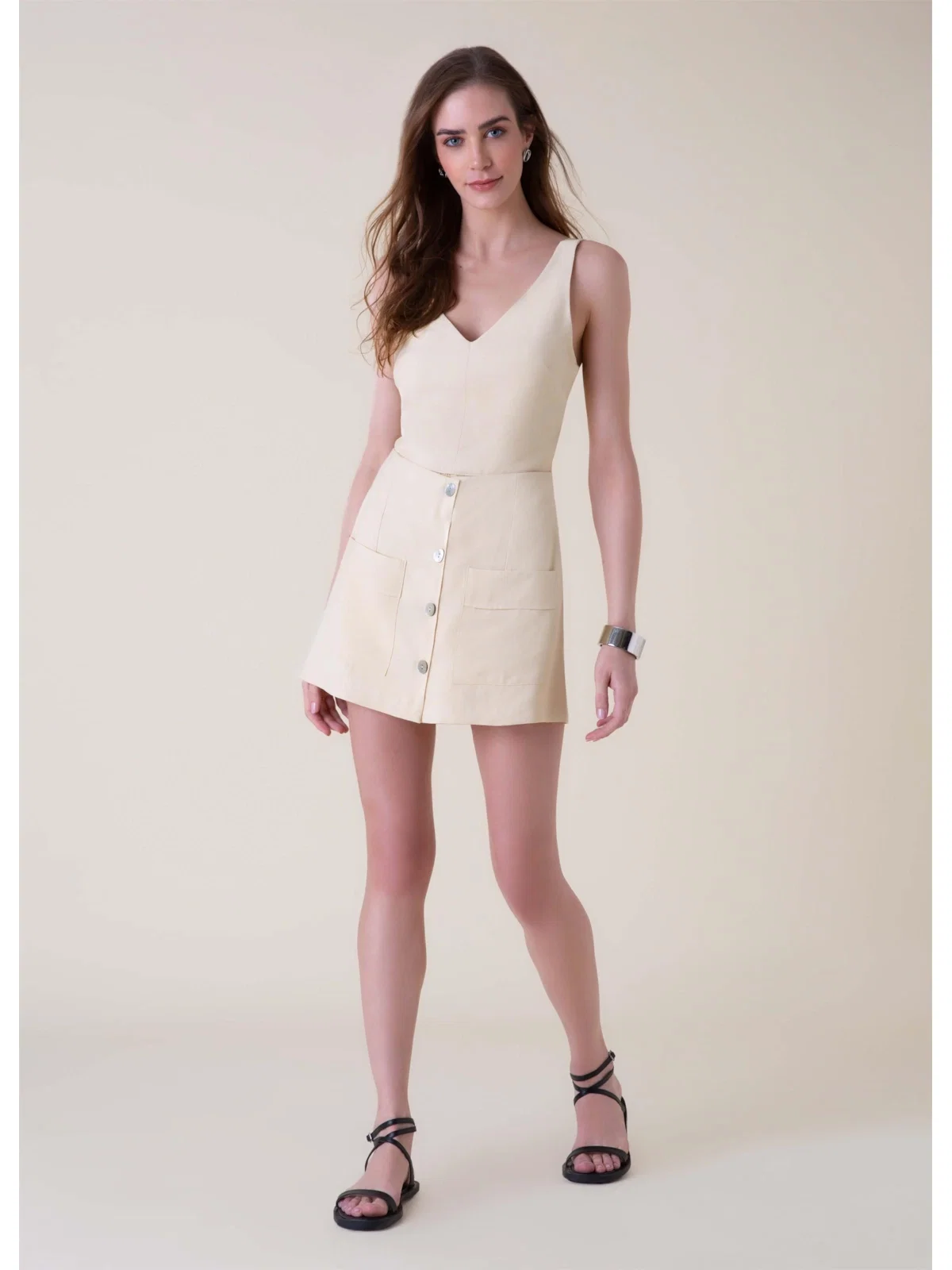 Short Saia Alfa Texture Amarelo Claro