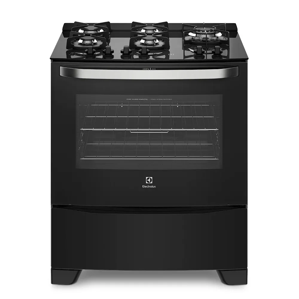 Fogão 5 Bocas Electrolux Preto com Mesa de Vidro e Tripla Chama (76SPV) — imagem 1