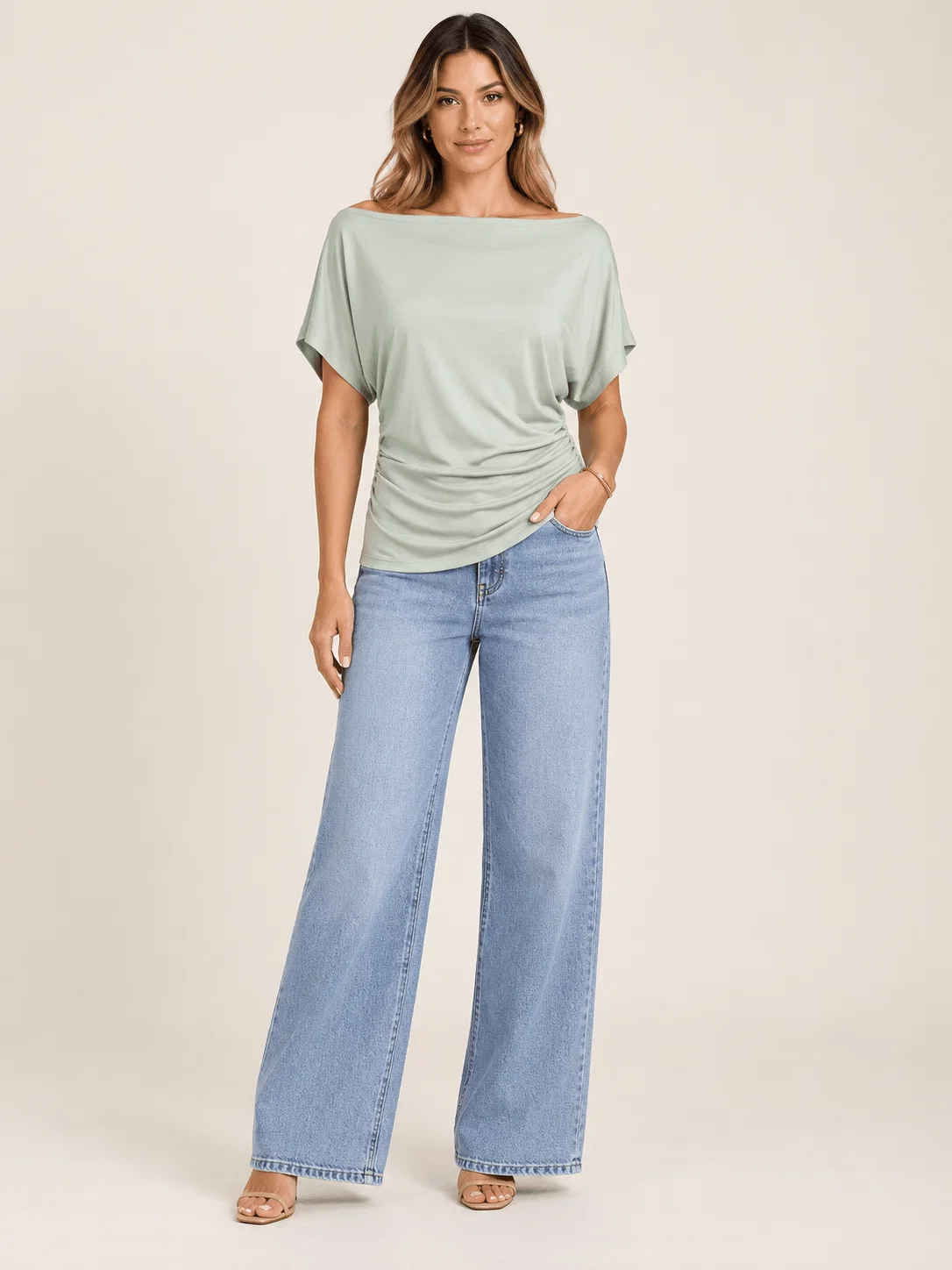 Blusa Decote Degagê Drapeado Lateral - Verde