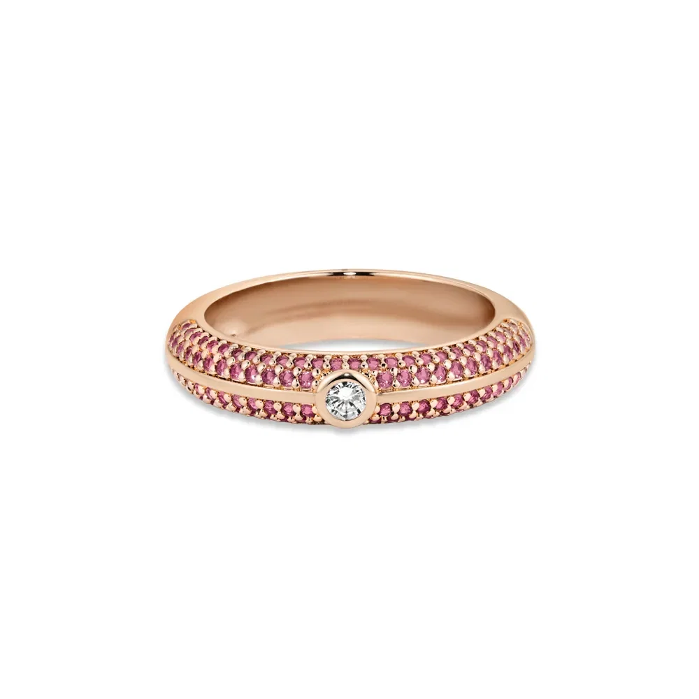 Anel Life Joyful em Liga Rosé com Banho de Ouro Rosé 18k e Pedras Rosas