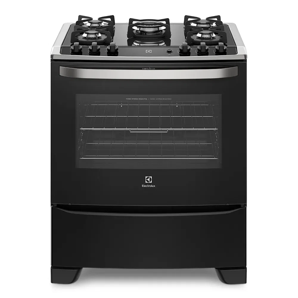Fogão 5 Bocas Electrolux Preto com Mesa de Vidro e Tripla Chama (76UPV) — imagem 1