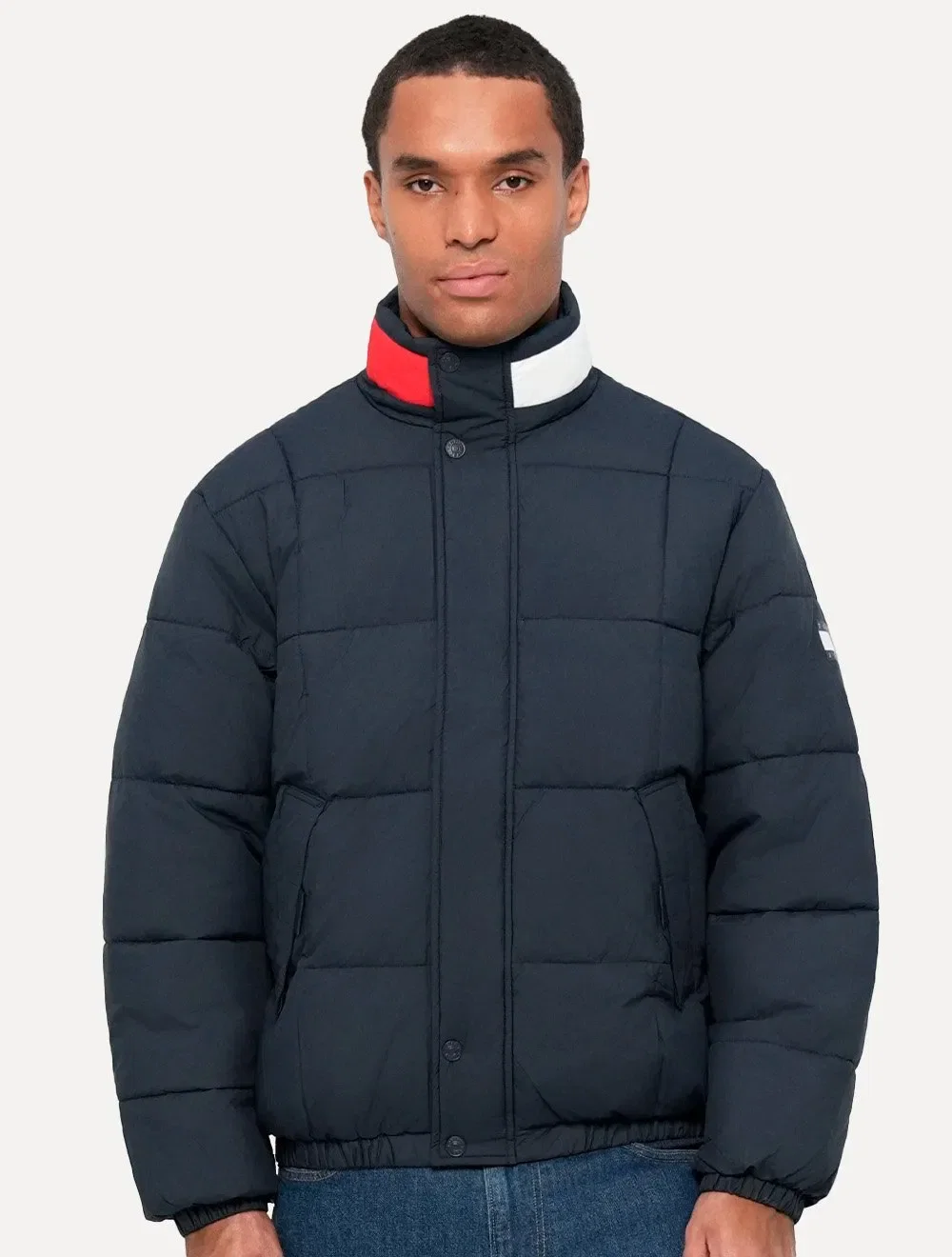 Jaqueta Tommy Hilfiger Masculina Puffer Collar DNA Azul Marinho