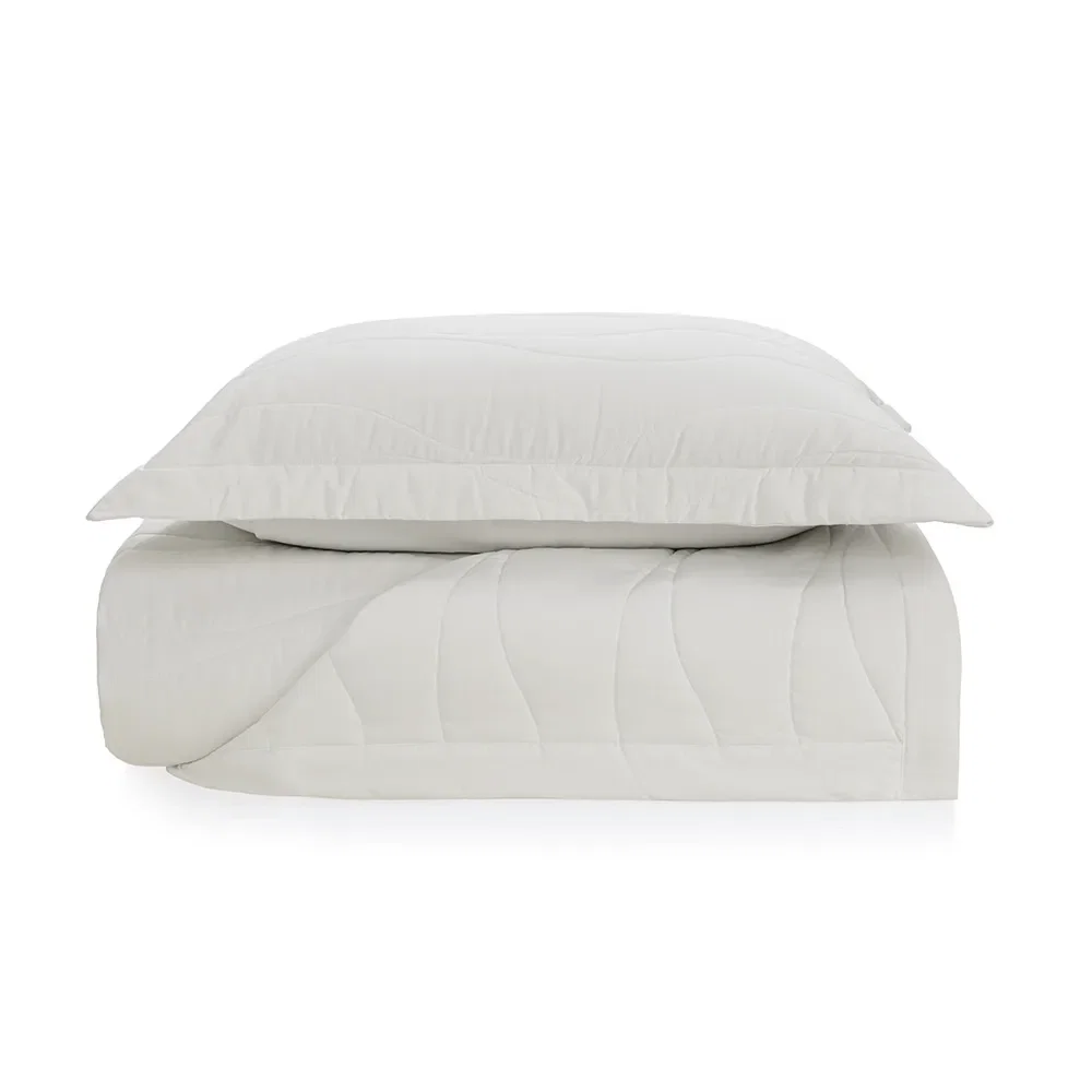 Colcha com Porta Travesseiro 100% Algodão Egípcio Novara Branco