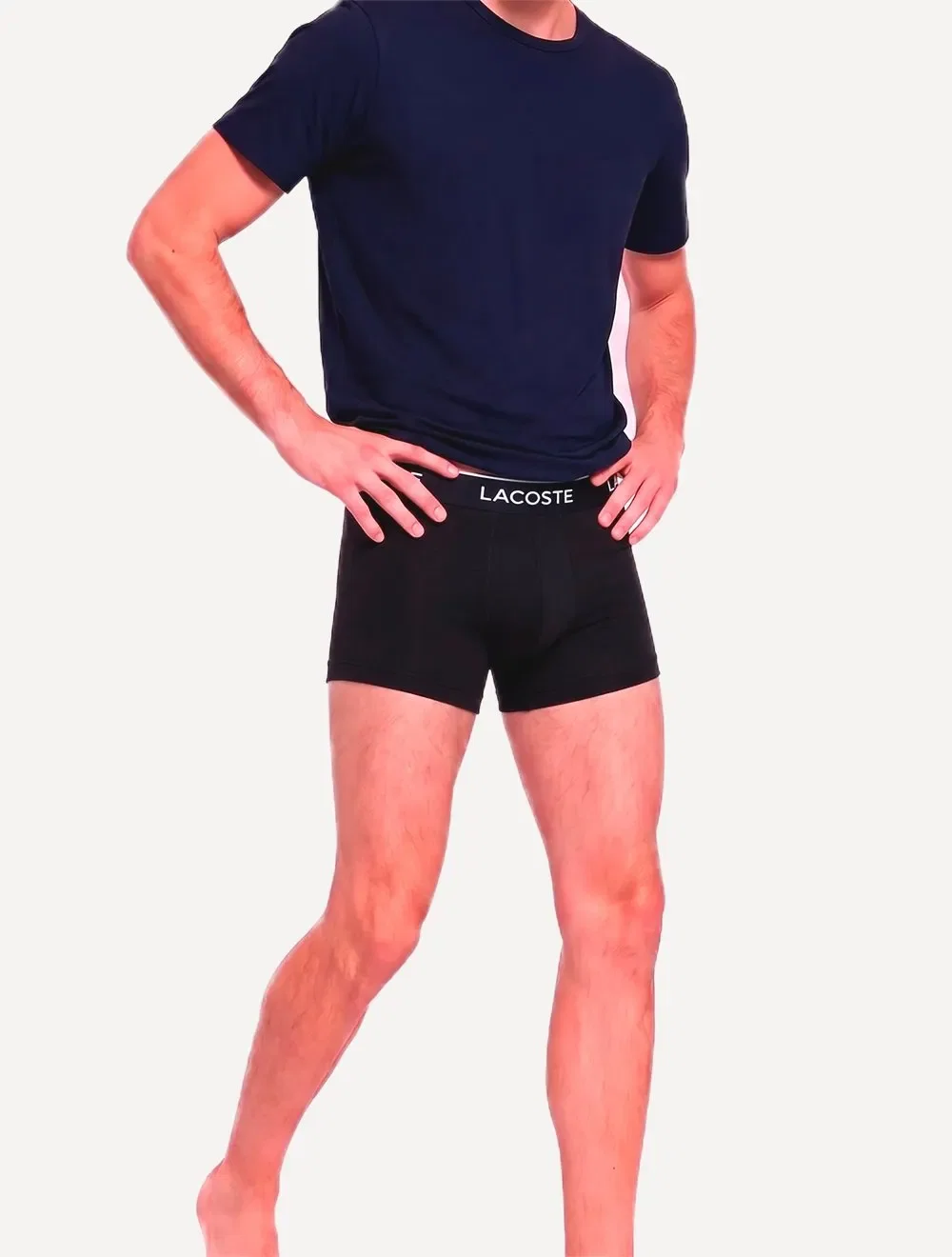 Cueca Lacoste Masculina Trunk Boxer Colored Lettered Waist Branca / Grafite / Preta Pack 3UN