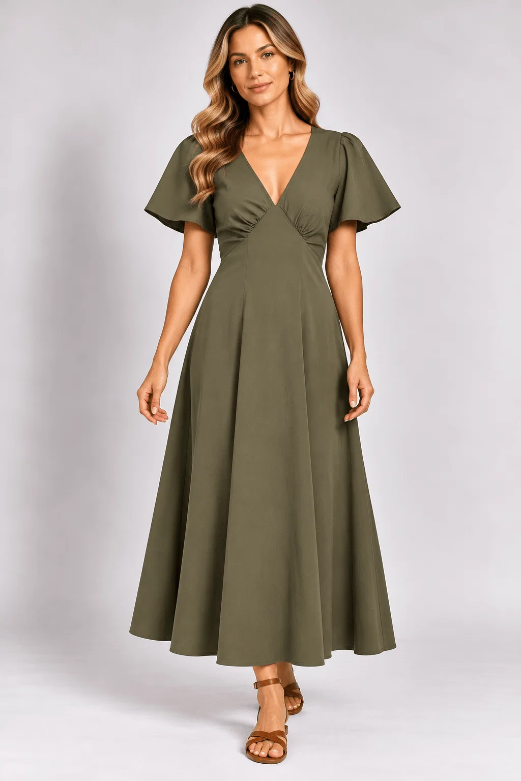 Vestido Midi Decote v - Verde