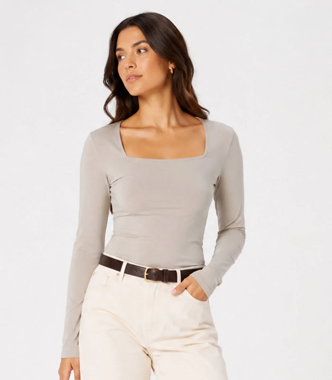 Blusa Manga Longa Feminina Infinita Cor Bege