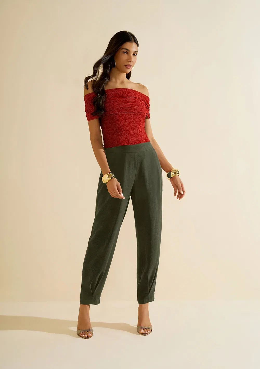 Calça Morena Rosa Cenoura Alta Verde