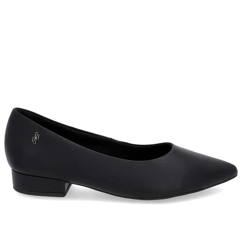 Scarpin Salto Baixo Couro Preto Bico Fino — imagem 1