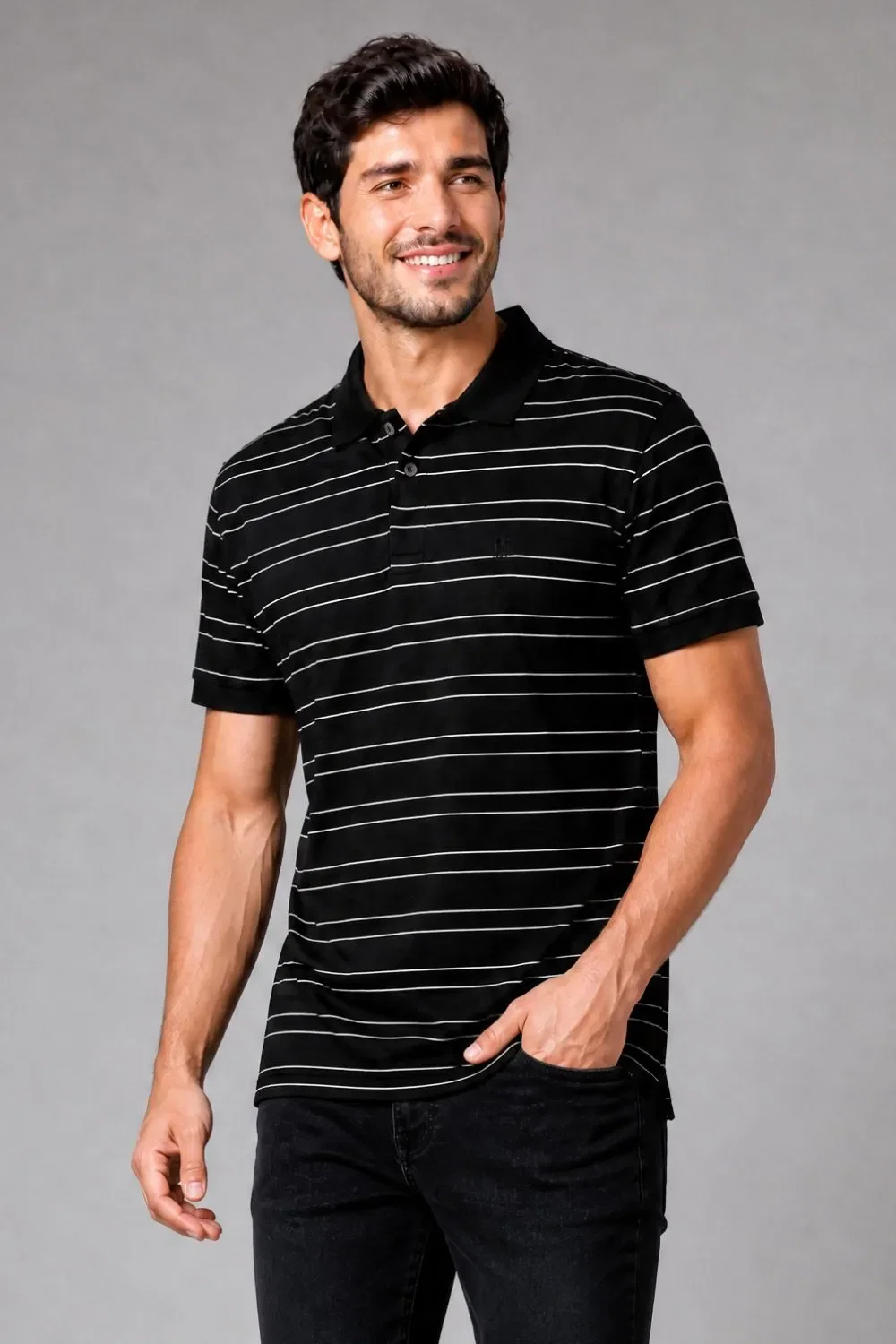 Polo Piquet Masculina Listrada Polo Wear Preto