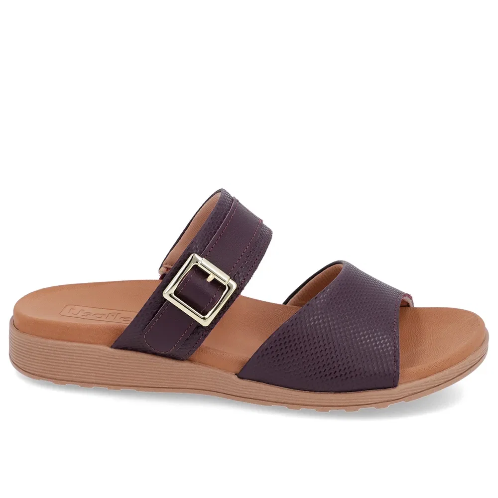 Slide Roxo Couro Plataforma Fivela