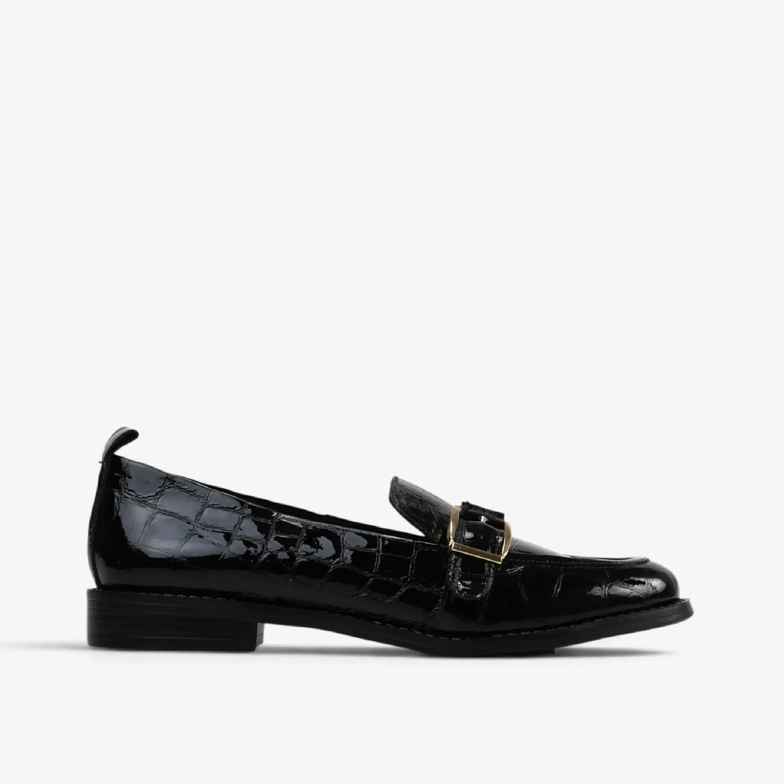 Loafer Preto Couro Croco
