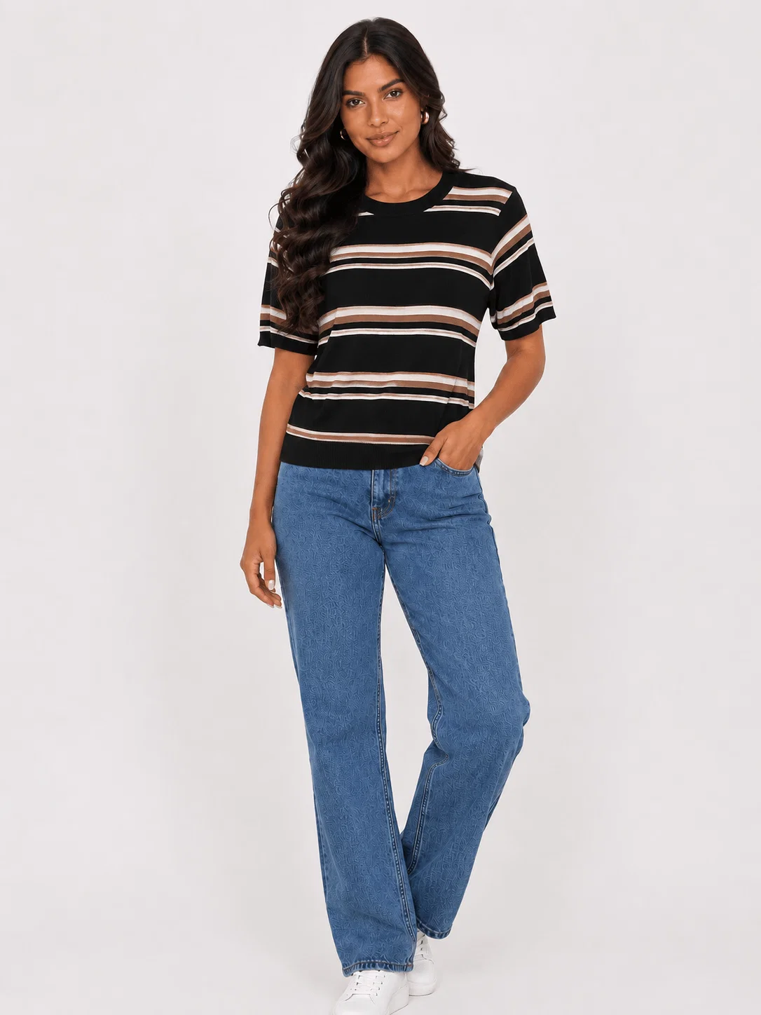 Blusa Tricot Decote Canoa Listrada - Preto