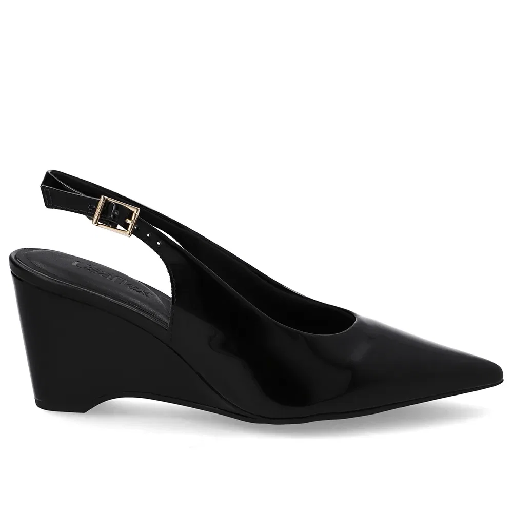 Slingback Preto Verniz Salto Anabela — imagem 1