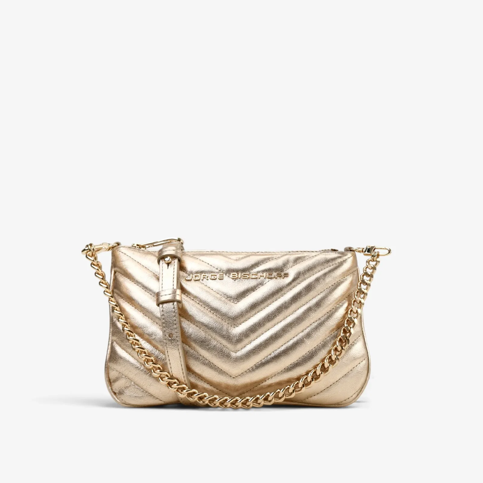 Bolsa Transversal Metal Ouro Champagne Couro Matelassê — imagem 1