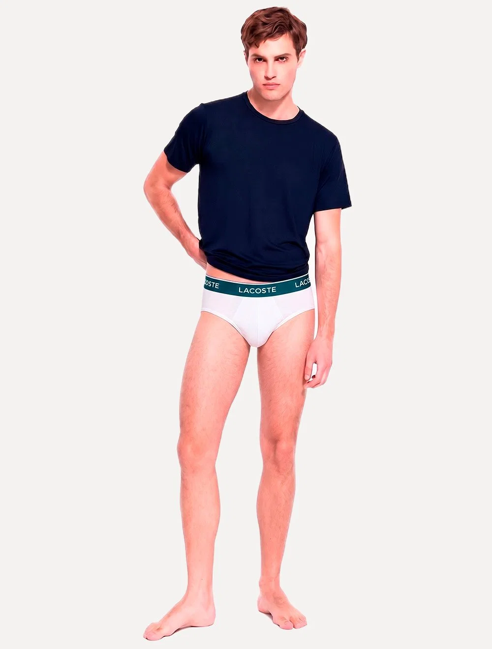Cueca Lacoste Masculina Brief Slip Lettered Waist Branca Pack 3UN