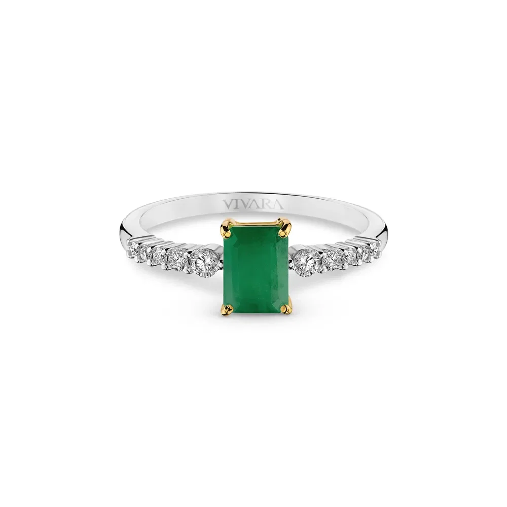 Anel Solitário Expressão em Ouro Amarelo e Ouro Branco 18k com 0,21ct de Diamante e Esmeralda