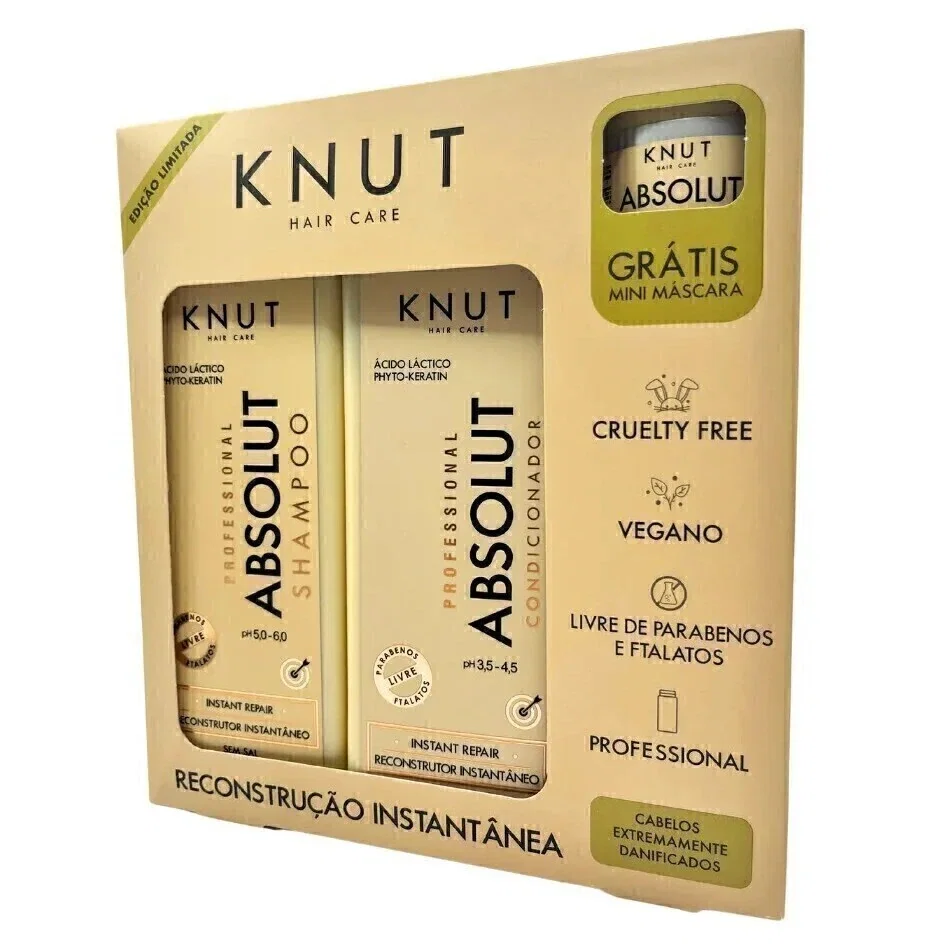Kit Shampoo 250ml + Condicionador 200ml + Mini Mascara Knut Absolut