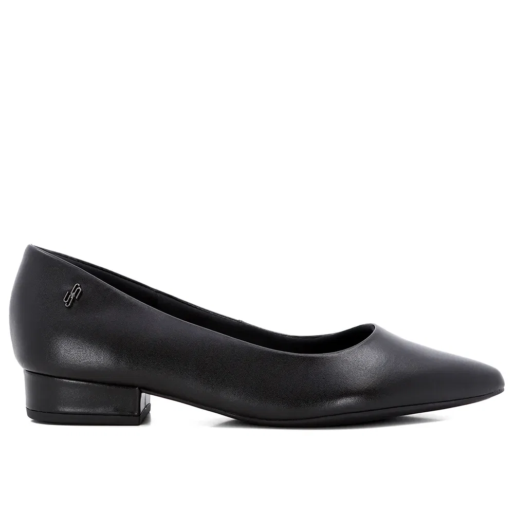 Scarpin Preto Salto Bloco Couro Bico Fino — imagem 1