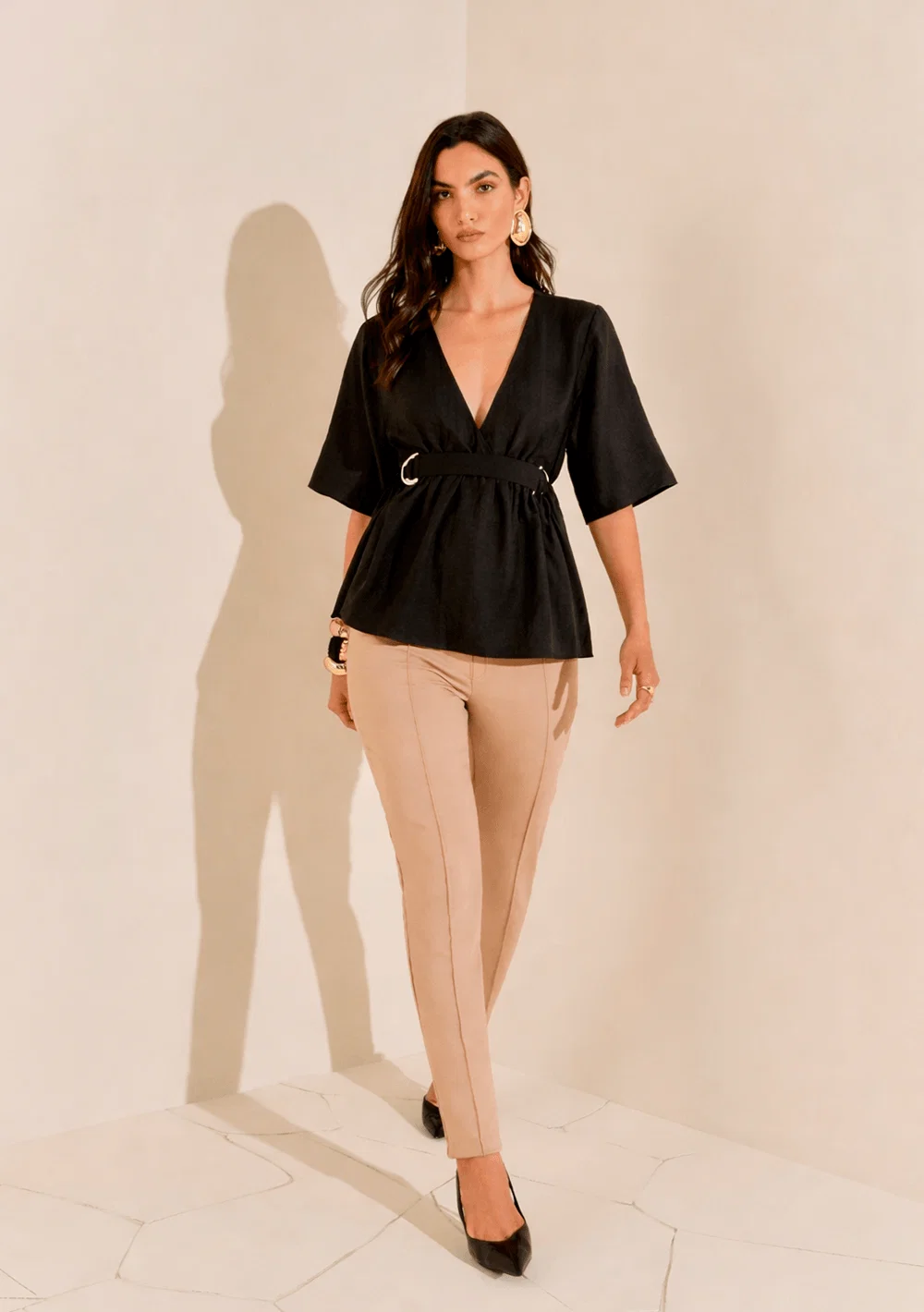 Calça Morena Rosa Skinny Alta Bege — imagem 1