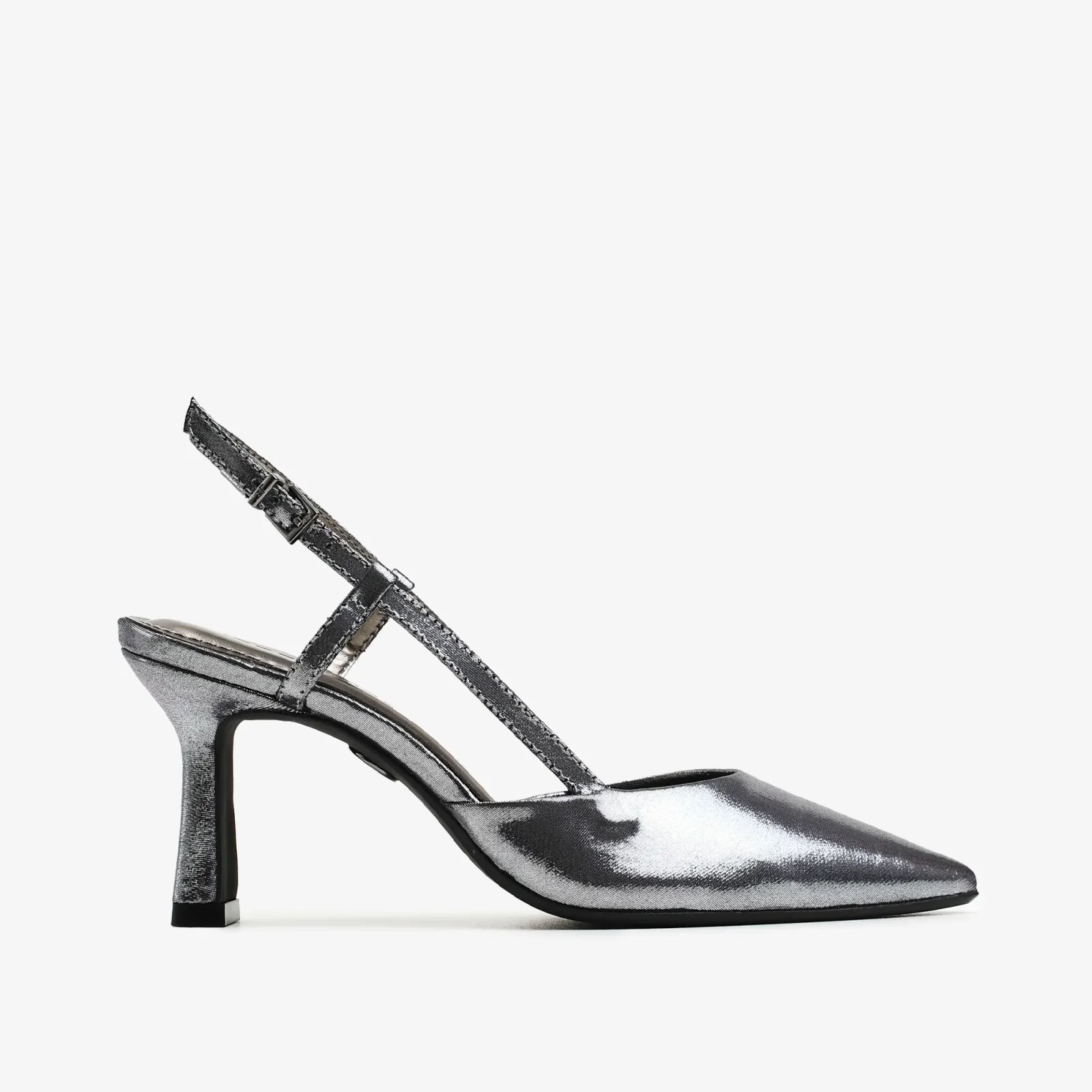 Slingback Metal Prata Velho Tecido