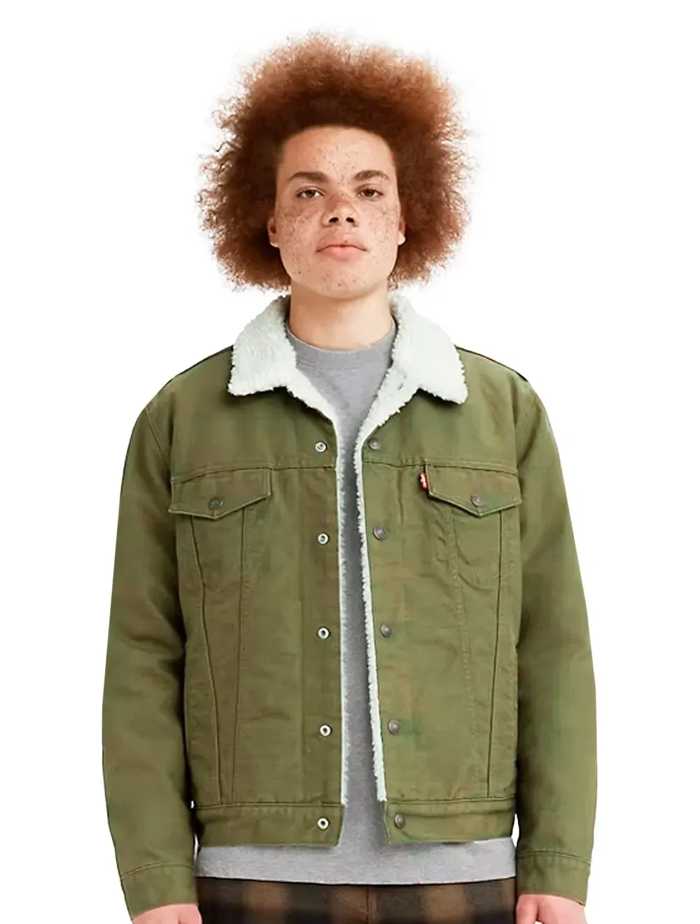 Jaqueta Jeans Levis Masculina Sherpa Trucker Verde Militar