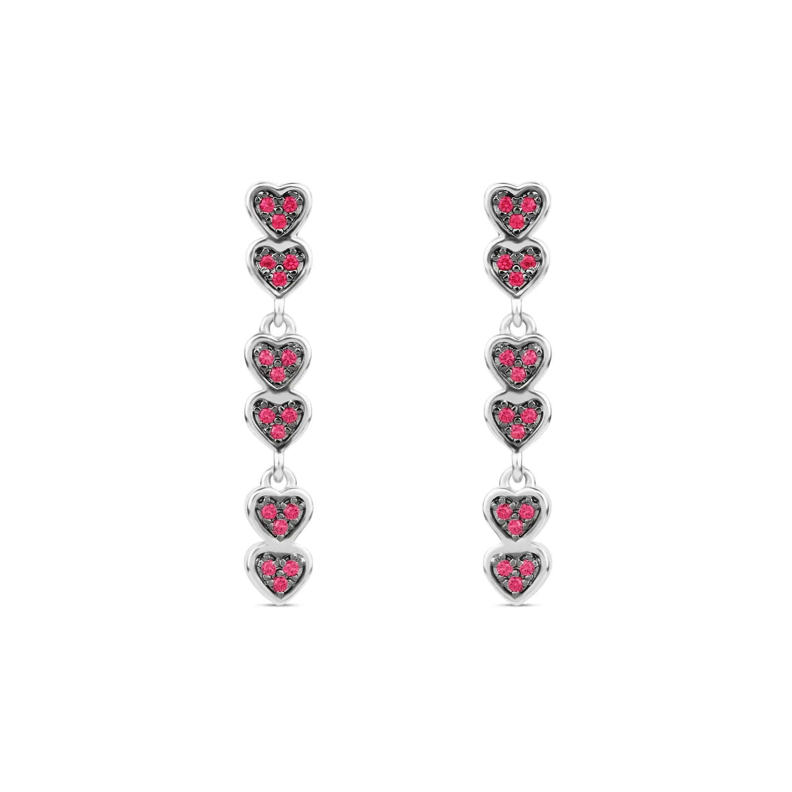 Brinco Life Cuore em Prata 925 com Ródio Negro e Pedras Rosas — imagem 1