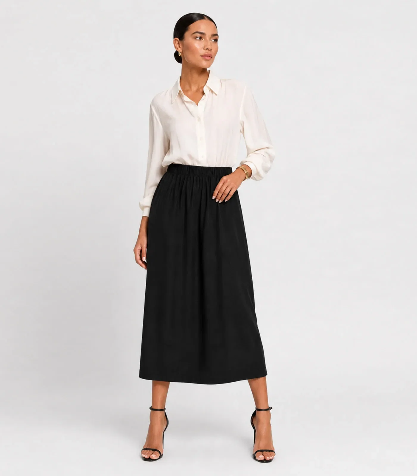 Saia Midi Feminina Em Alfaiataria Endless Preto