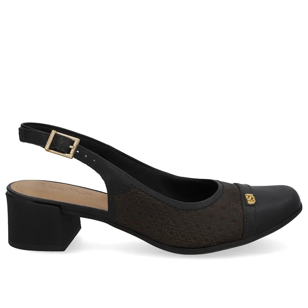Slingback Preto Couro Laser