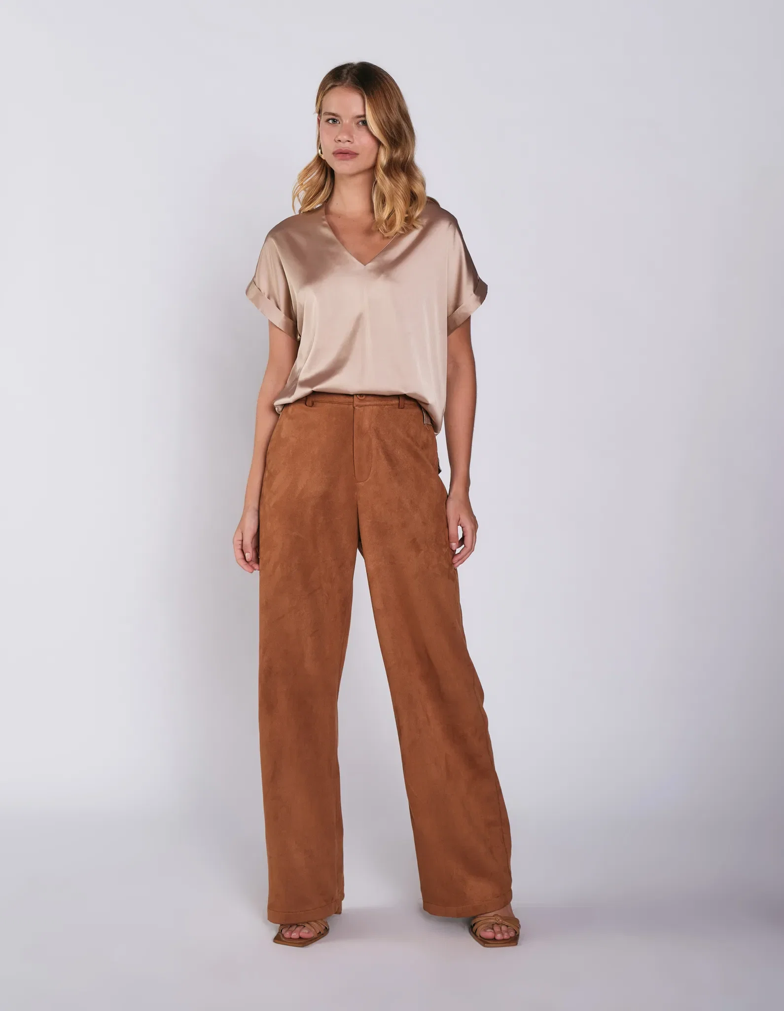 Calça Alafaiataria Suede Cós Elástico - Caramelo