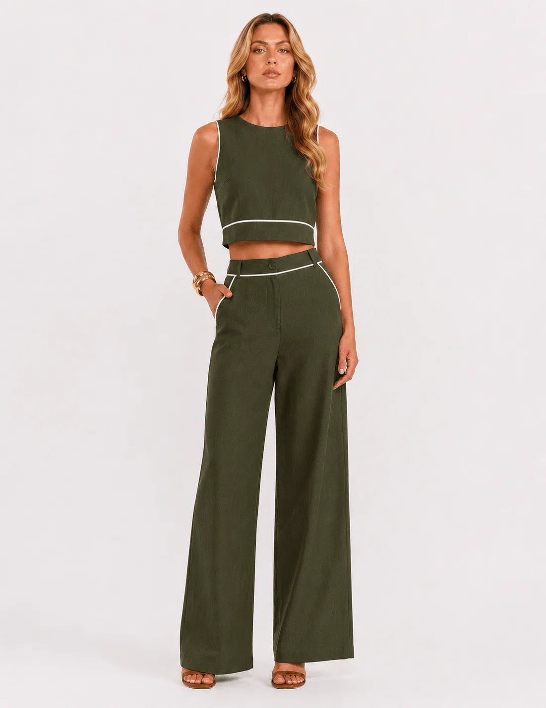 Calça Viscolinho Detalhe Bicolor - Verde