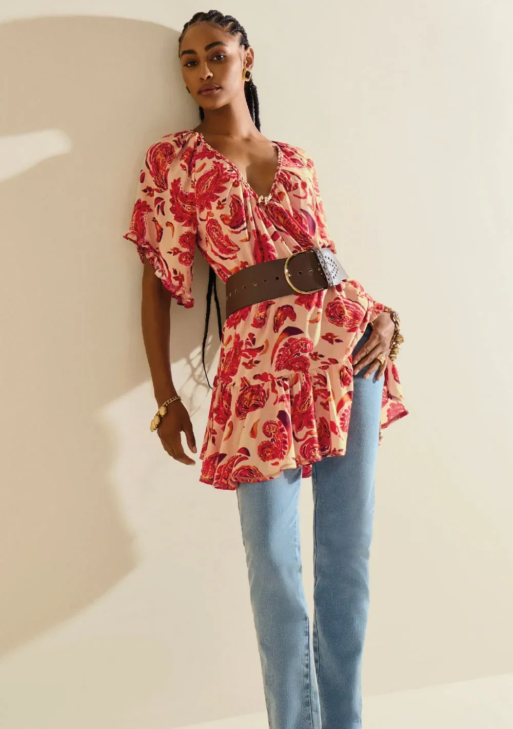 Calça Morena Rosa Skinny Alta Azul — imagem 1