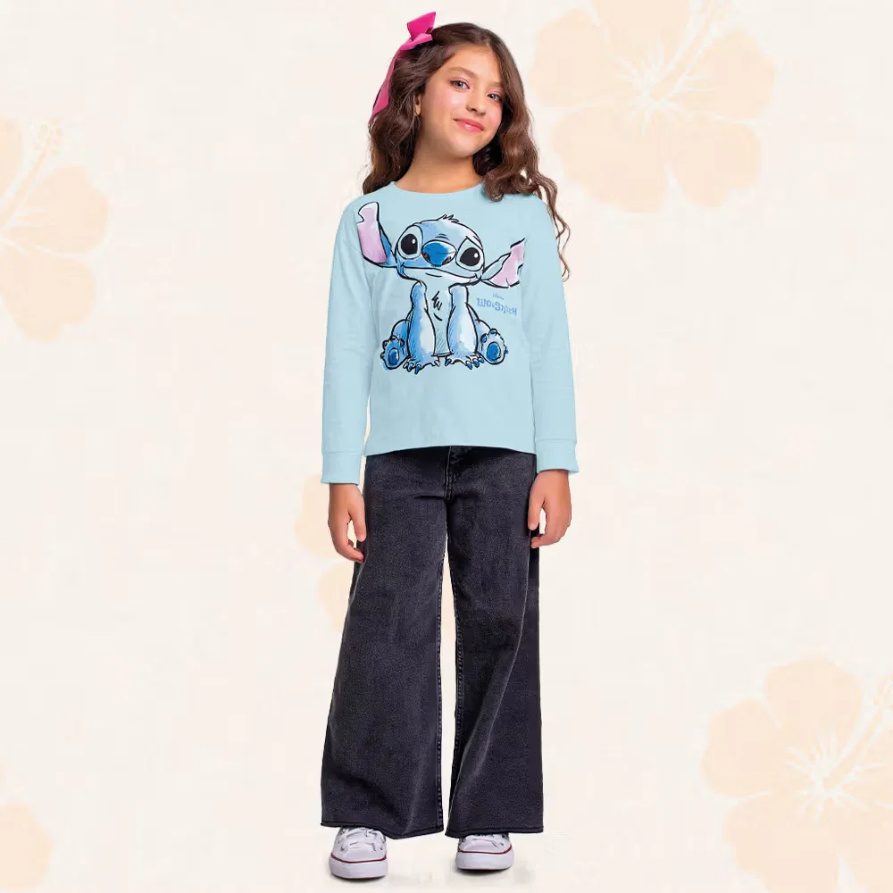 Blusa manga longa em meia malha Lilo & Stitch